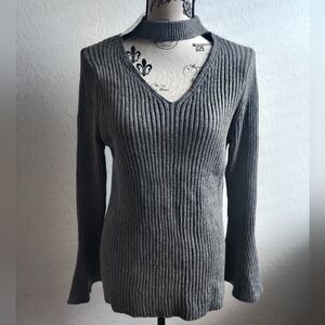 🆕 Suzanne Betro Gray Viscose keyhole soft flare sleeve fall winter sweater_S/M